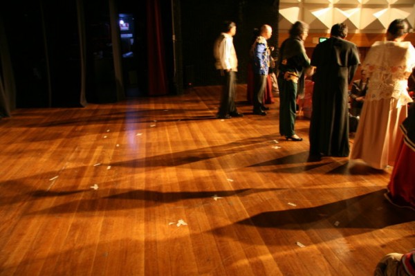 Marks on the floor for each cast.